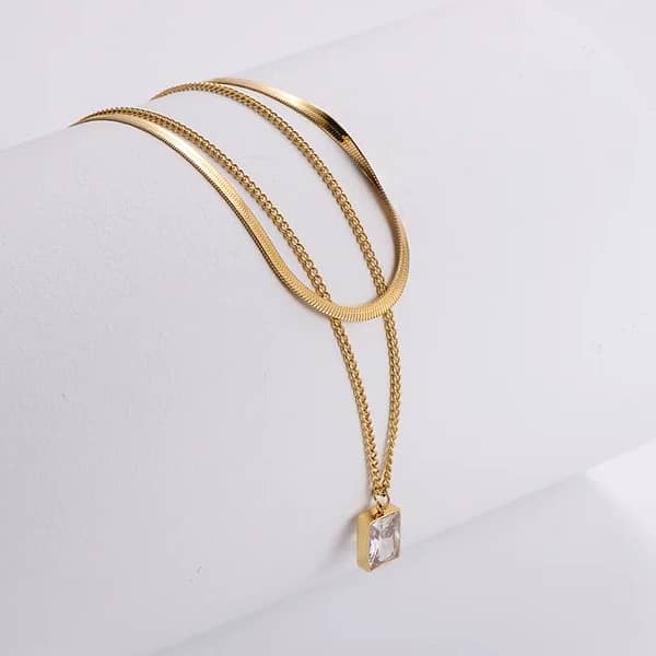 White Stone Dual layer Necklace