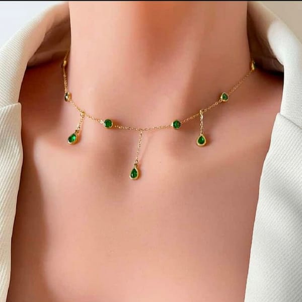 Emerald Drop Choker Necklace
